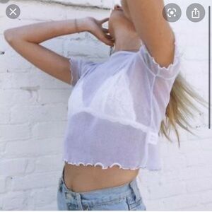 Brandy Melville porter top white sheer glitter tee